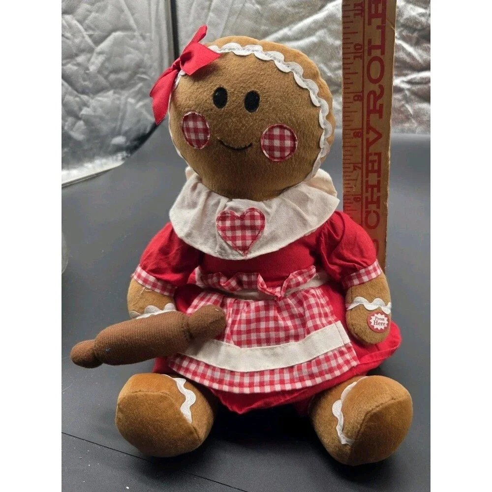 Musical Plush Gingerbread Girl Holiday Decoration Sings We Wish You A Merry